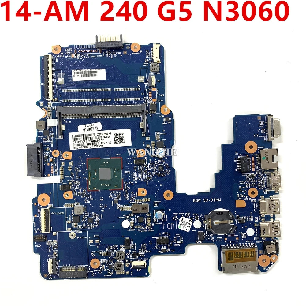 Ddr4 8Gb - HP Pavilion 14-am 240 g5ノートブックマザーボード、858040-001、858040-501、858040-601、6050a2823301-mb-a01、sr2kn n3060